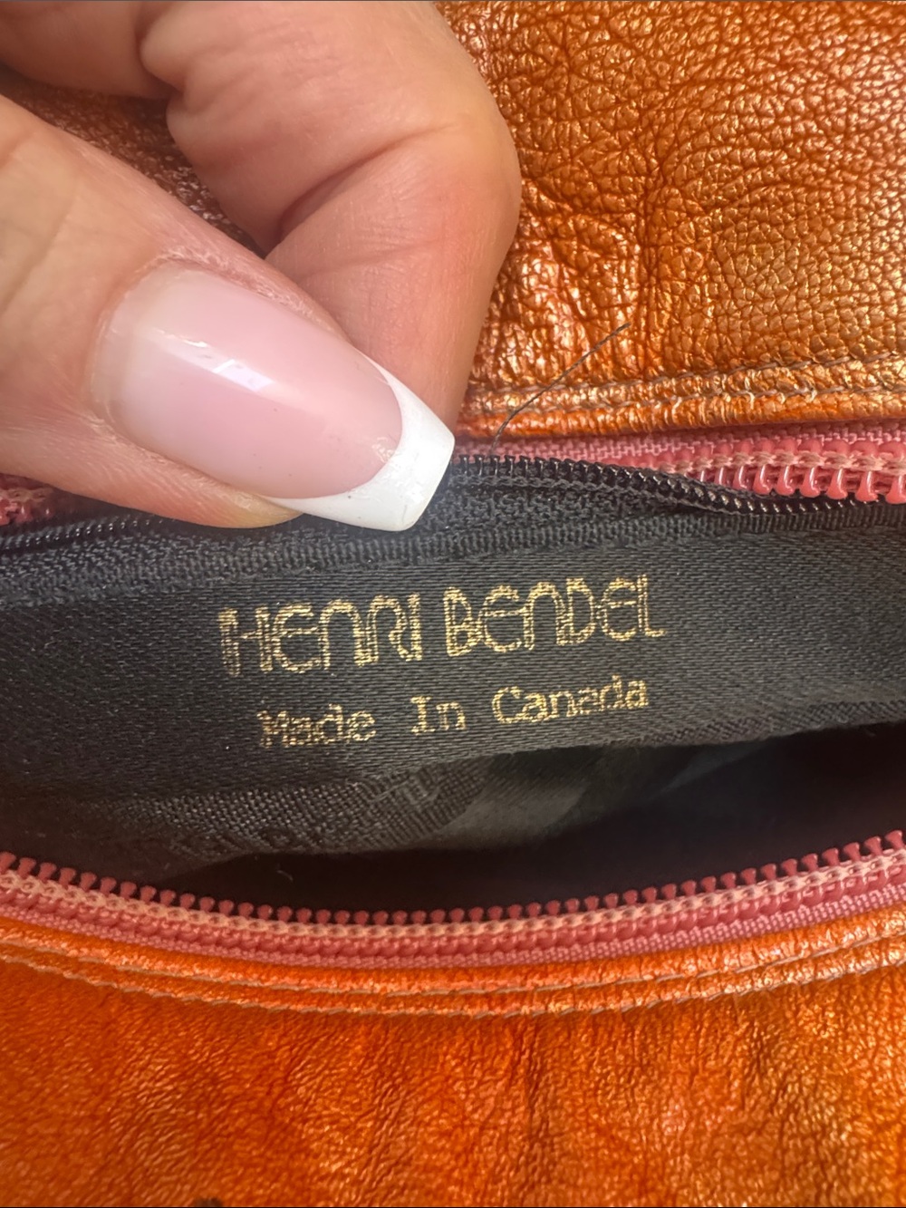 Henri Bendel Distressed Orange Leather Shoulder Bag with Gold Chain Straps - Picture 5 of 12